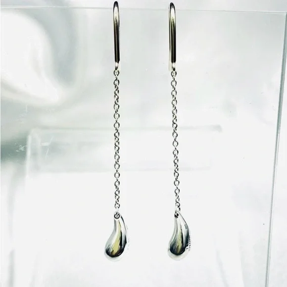 Tiffany & Co 💯% Auth Vintage Teardrop Chain Danglers w/Pouch ✨925 Sterling✨EUC✨ - Picture 3 of 8